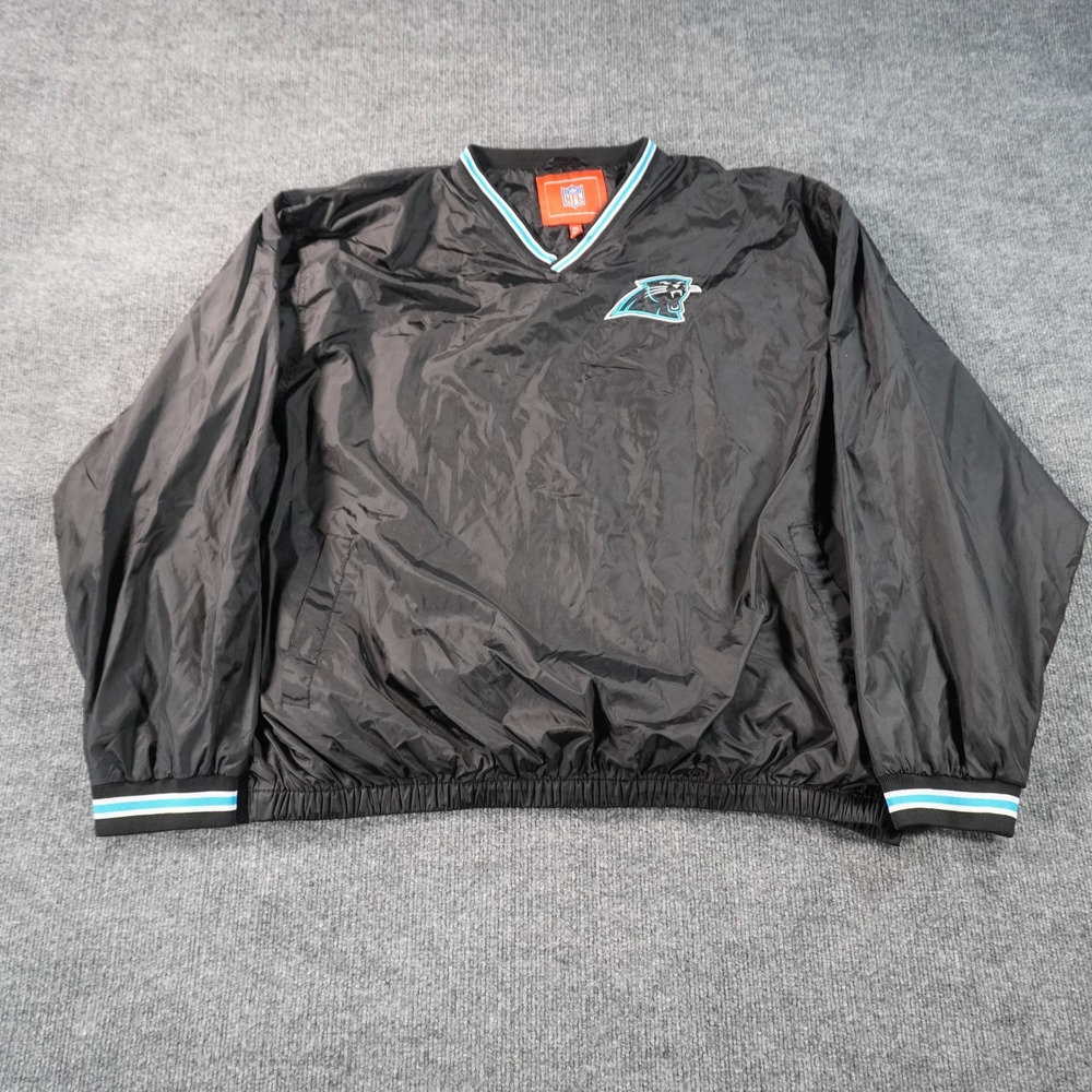 NFL Carolina Panthers Windbreaker Mens 2XL Black Pullover V-Neck Sport Jacket